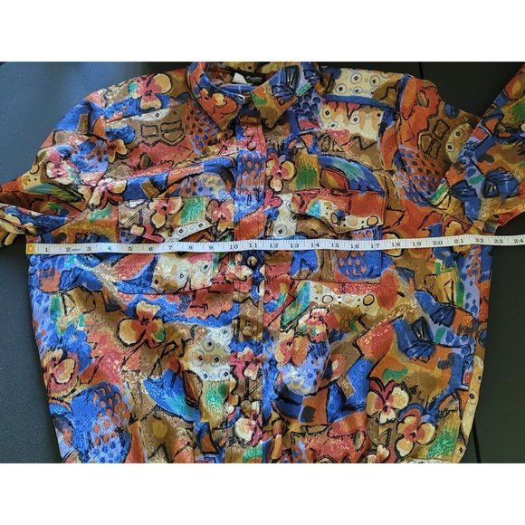 VTG Women's Alli Petites Of Cali Size 14 Golden Floral Button Down Top Jacket - Picture 5 of 12